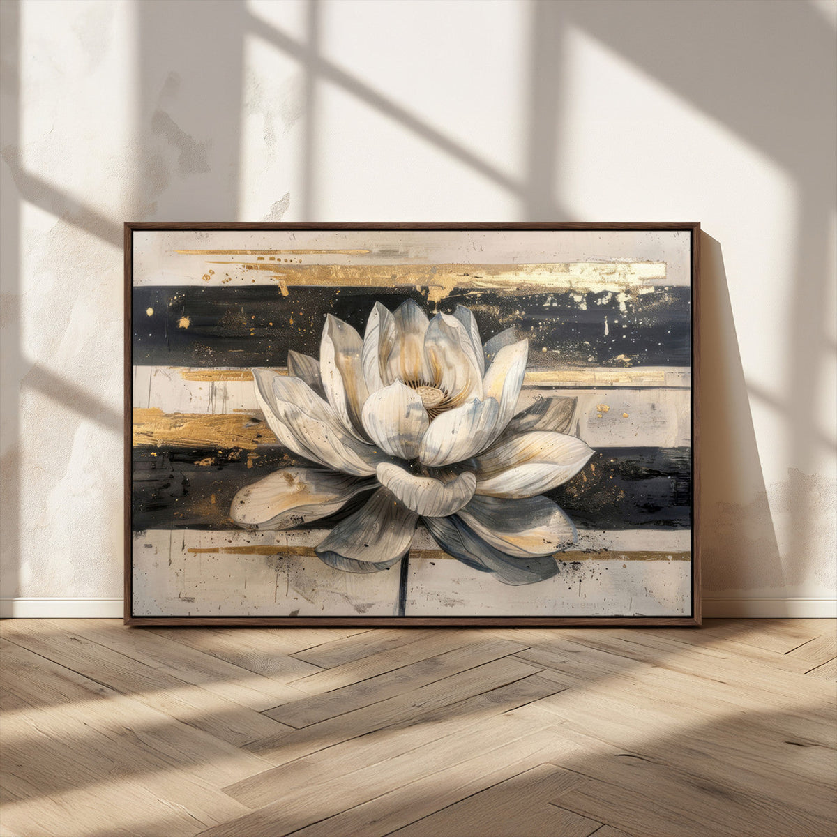 Lotus Flower Wall Art – Framed Abstract Floral Canvas