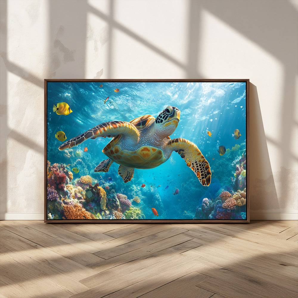 Sea Turtle Underwater Canvas Wall Art Print - Vibrant Ocean