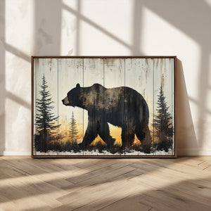 Vintage Bear Wall Art Canvas Print for Farmhouse - Mountain