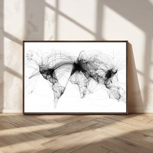 Abstract World Map Wall Art – Framed Geometric Line Canvas