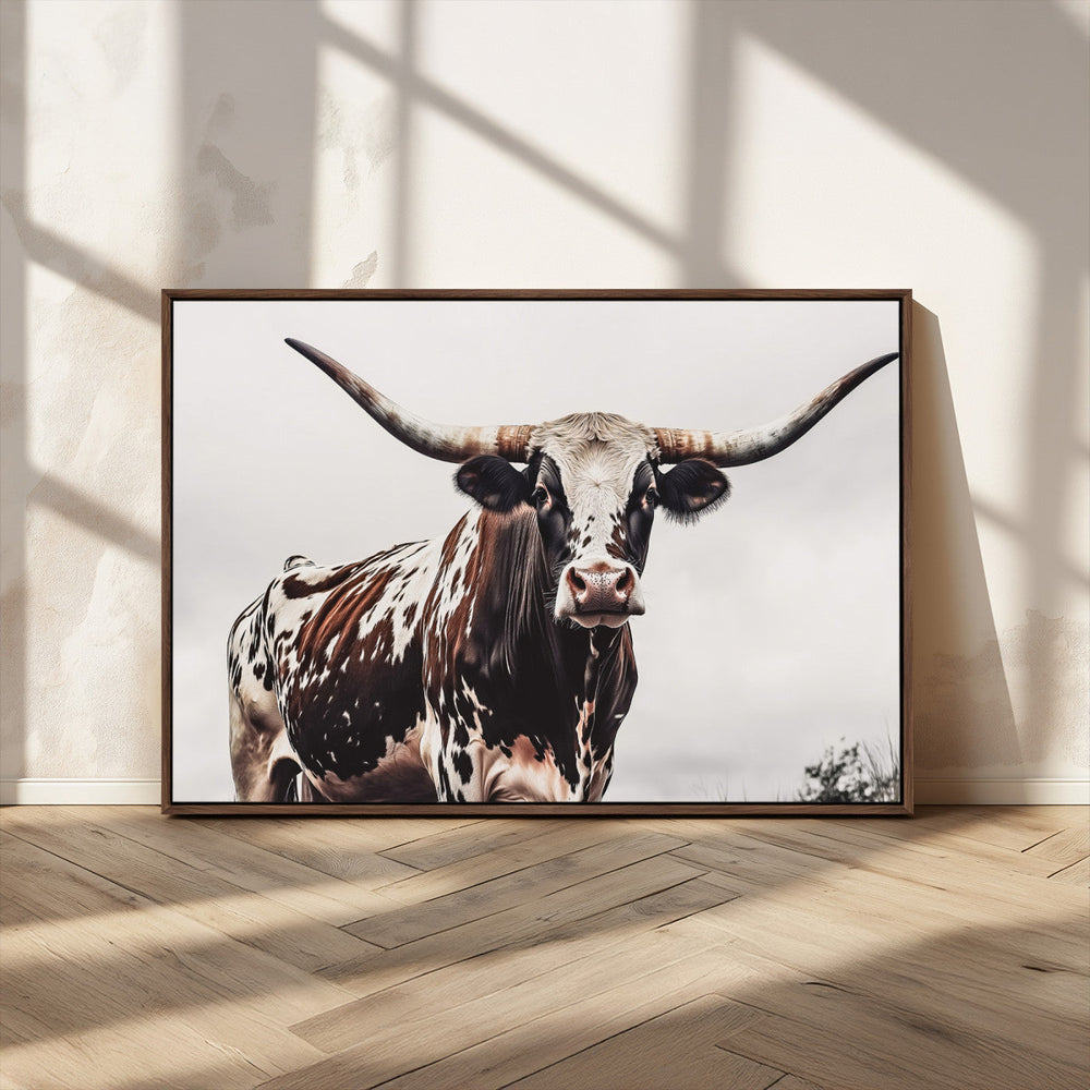 Texas Longhorn Wall Art Canvas Print – Framed Spotted Bull