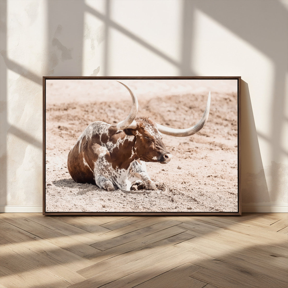 Texas Longhorn Wall Art Canvas Print – Framed Resting Bull