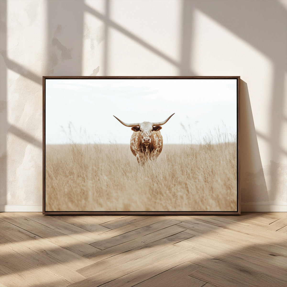 Texas Longhorn Wall Art Canvas Print – Framed Lone Cattle