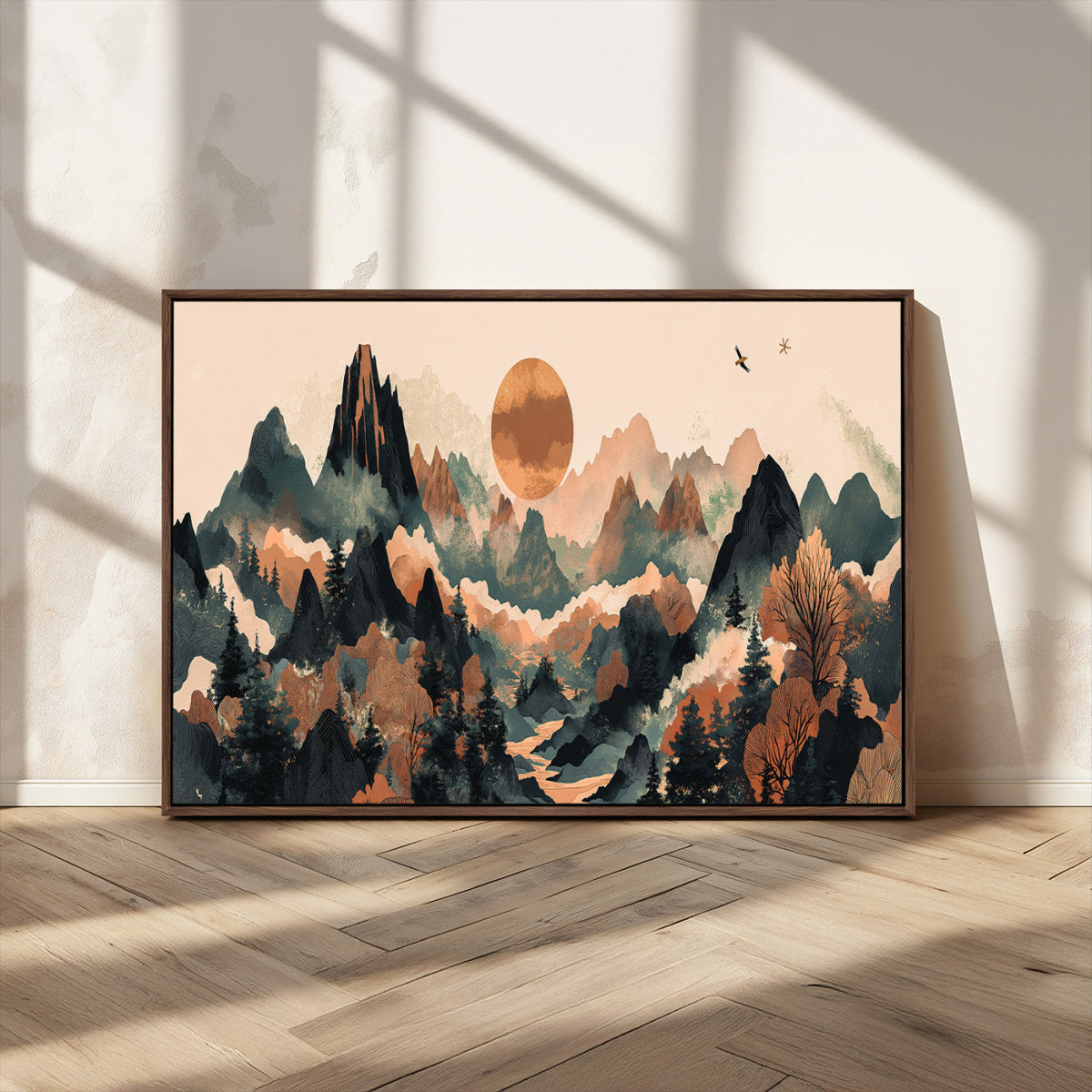 Wood Mountain Landscape Wall Art Canvas Print – Framed