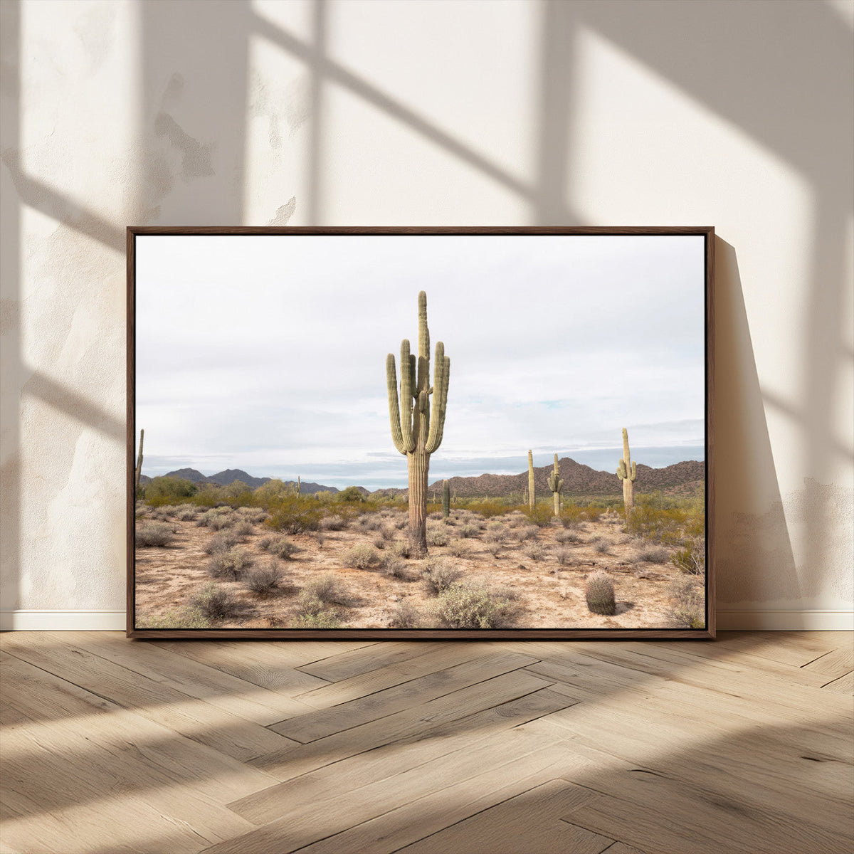 Saguaro Cactus Wall Art – Framed Desert Canvas Artwork,