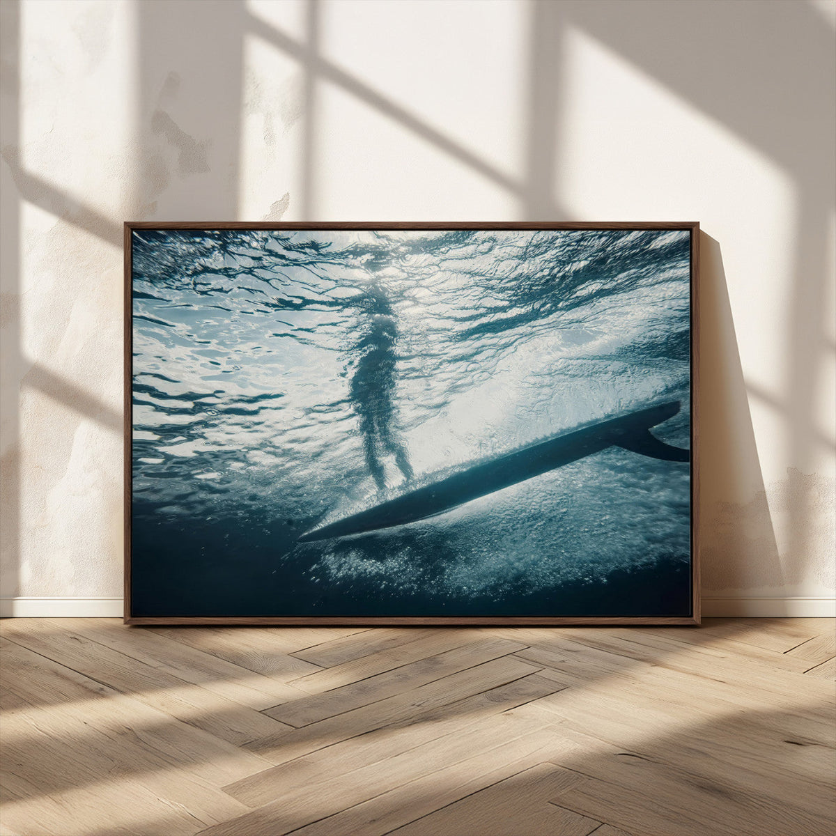 Underwater Surf Wall Art – Framed Ocean Wave Canvas Artwork,