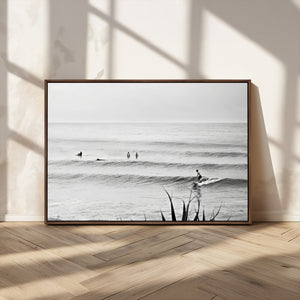 Surfer Silhouette Wall Art – Framed Calm Ocean Canvas