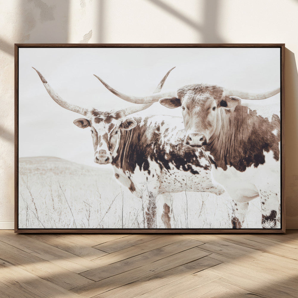 Longhorn Wall Art Canvas Print – Framed Western Cow Rustic