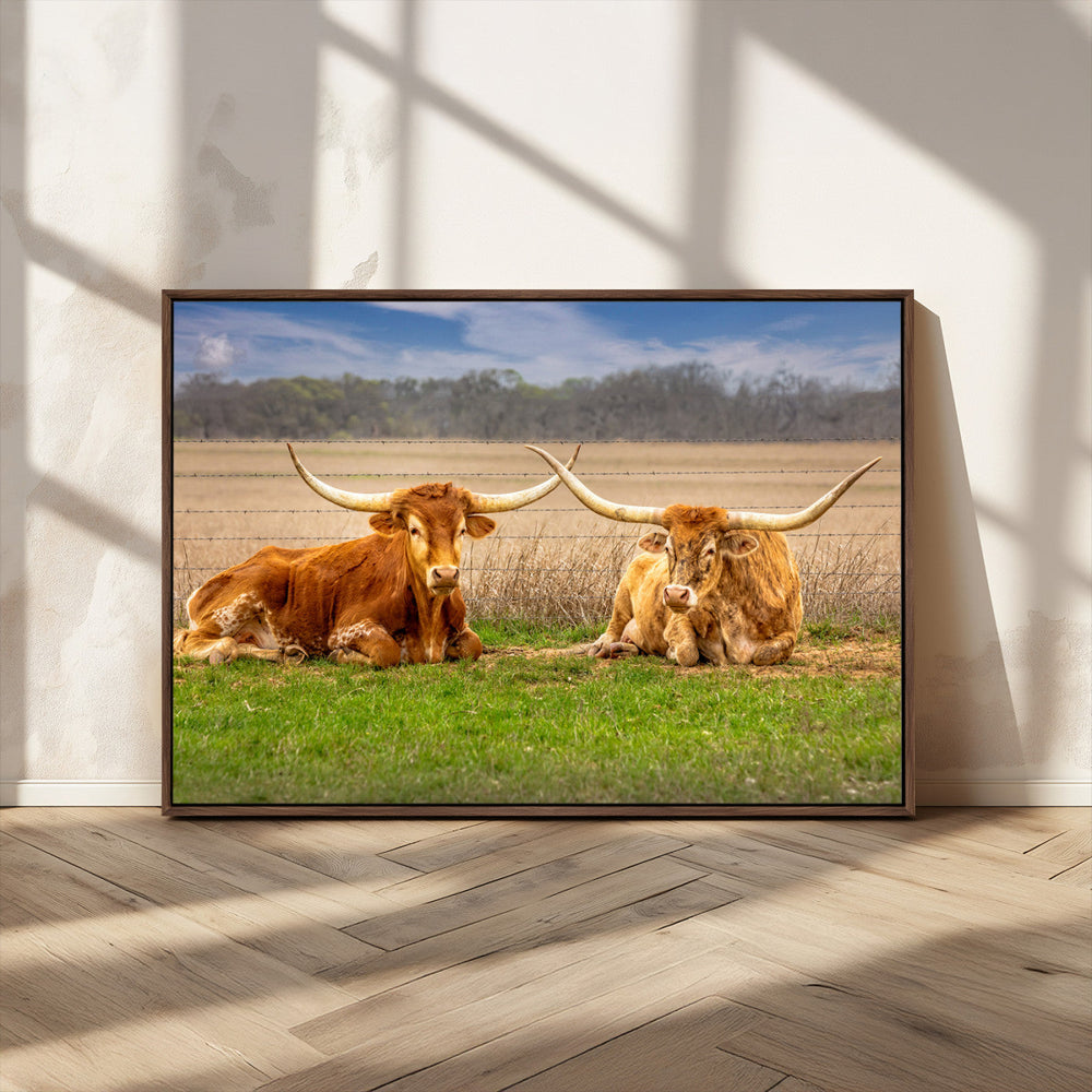 Texas Longhorn Pair Wall Art Canvas Print – Peaceful Rustic