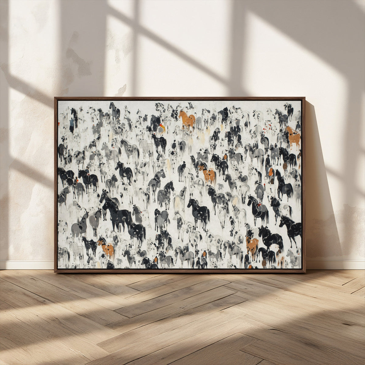 Wild Horse Stampede Wall Art Canvas Print – Monochrome