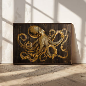 Octopus Wall Art Canvas Print – Wooden Art Sea Creature