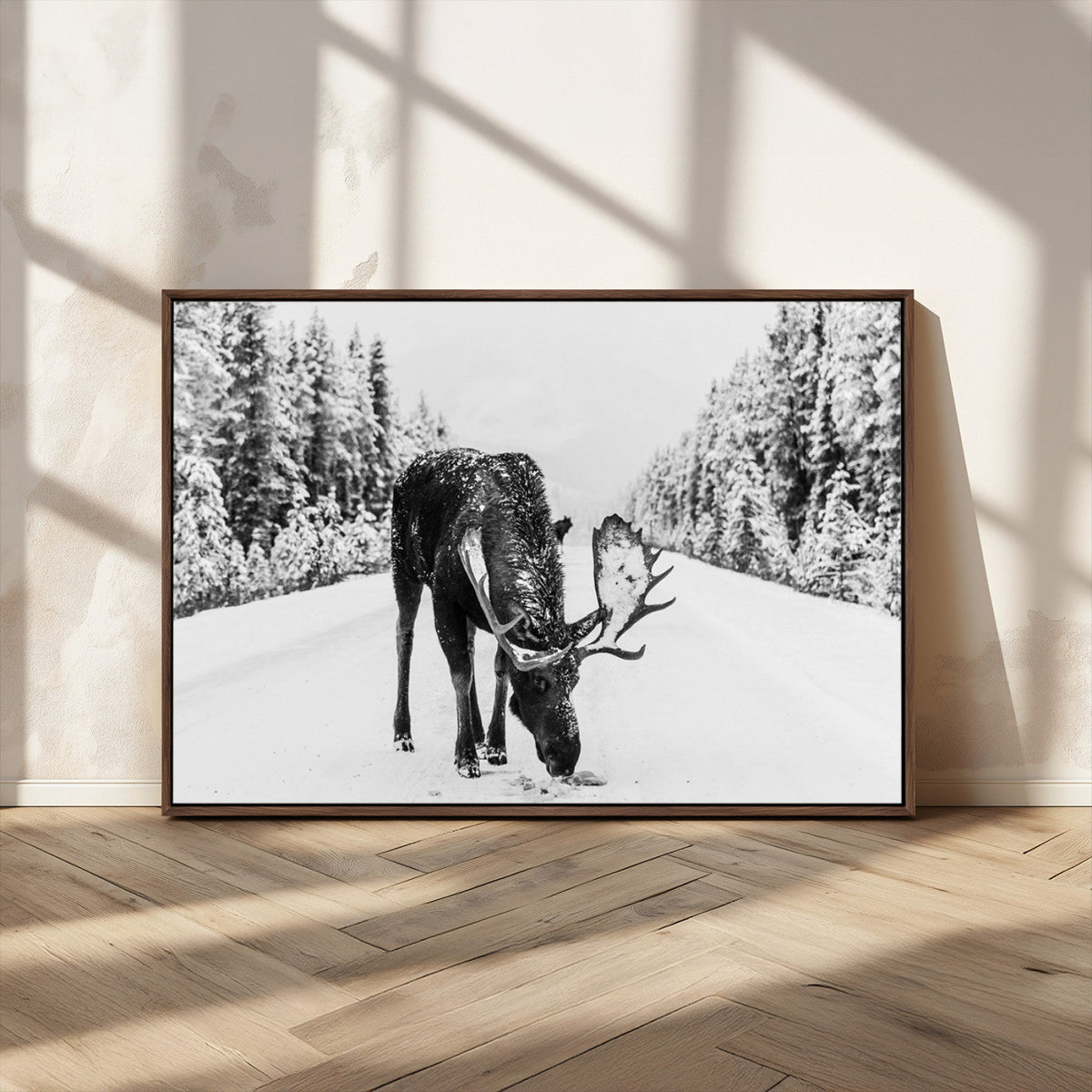 Moose Wall Art Canvas Print – Winter Snowy Forest Antlers