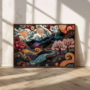 Whimsical Abstract Landscape Wall Art Canvas Print, Colorful