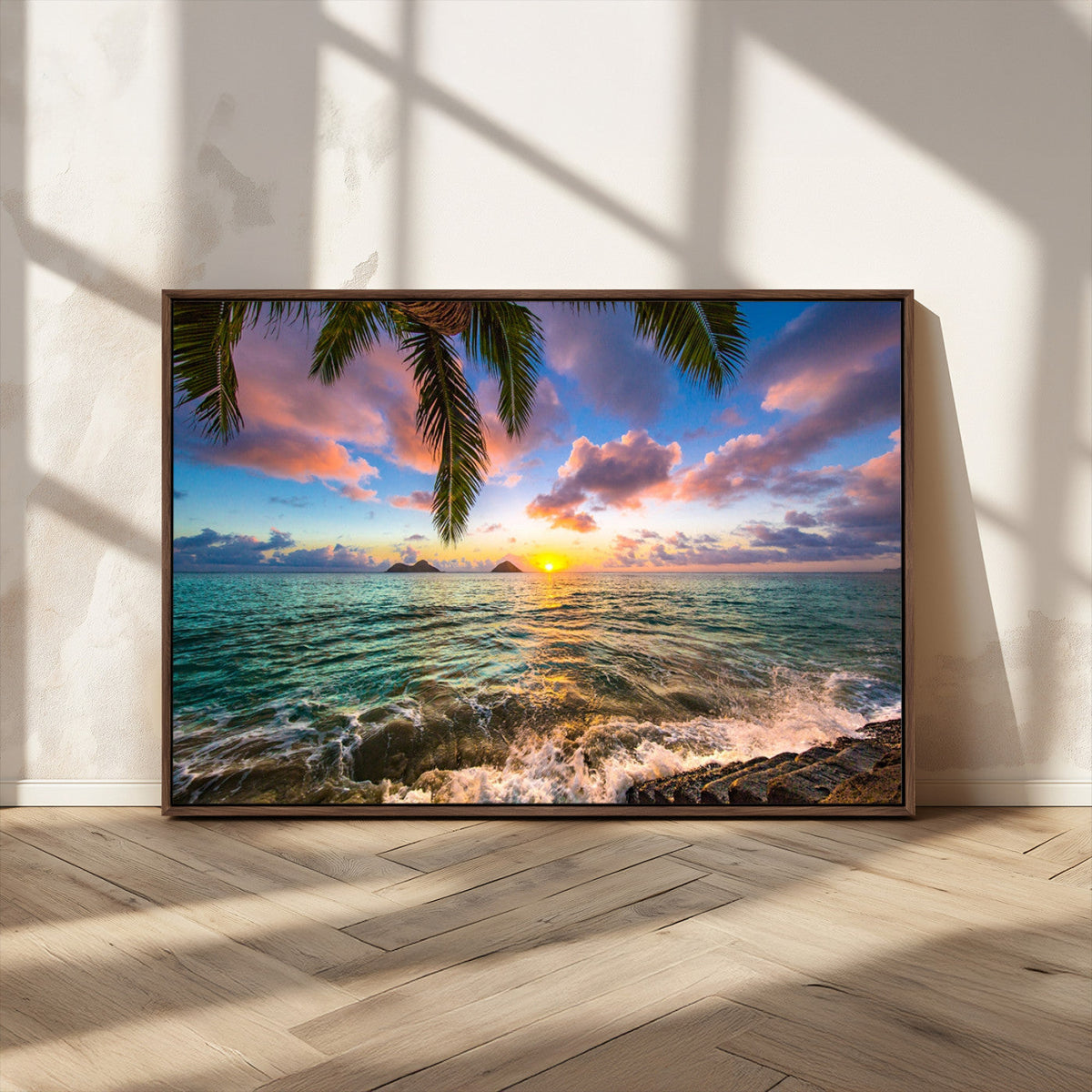 Framed Tropical Sunset Art Canvas Print