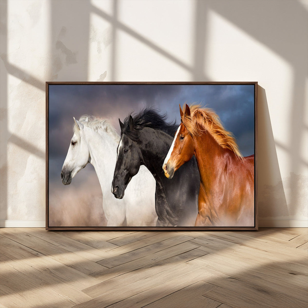 Animal Wall Art Three Horses Farmhouse Art Canvas, Framed