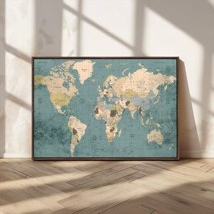 Classic World Map Canvas Print – Framed Vintage Map Wall