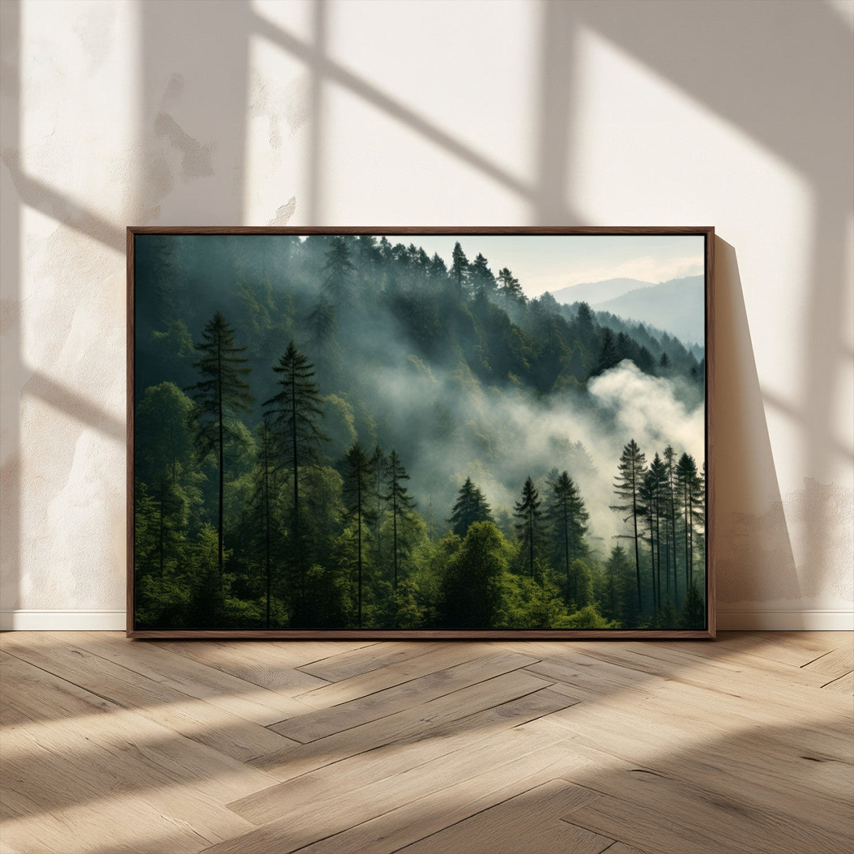 Misty Forest Wall Art Premium Canvas Print a Foggy and