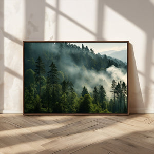 Misty Forest Wall Art Premium Canvas Print a Foggy and