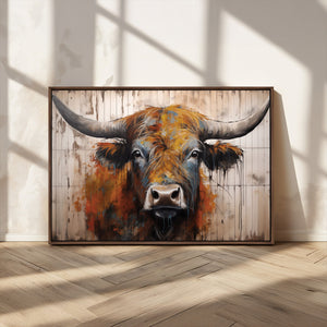 Abstract Bull Highland Cow Canvas Wall Art Print – Vibrant