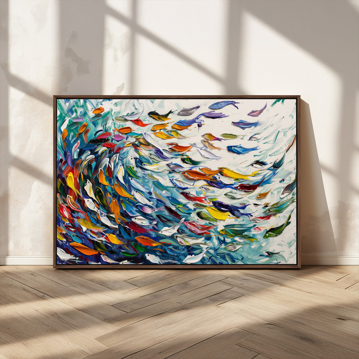 Modern Abstract Fish Shoal Wall Art Canvas Print, Colorful