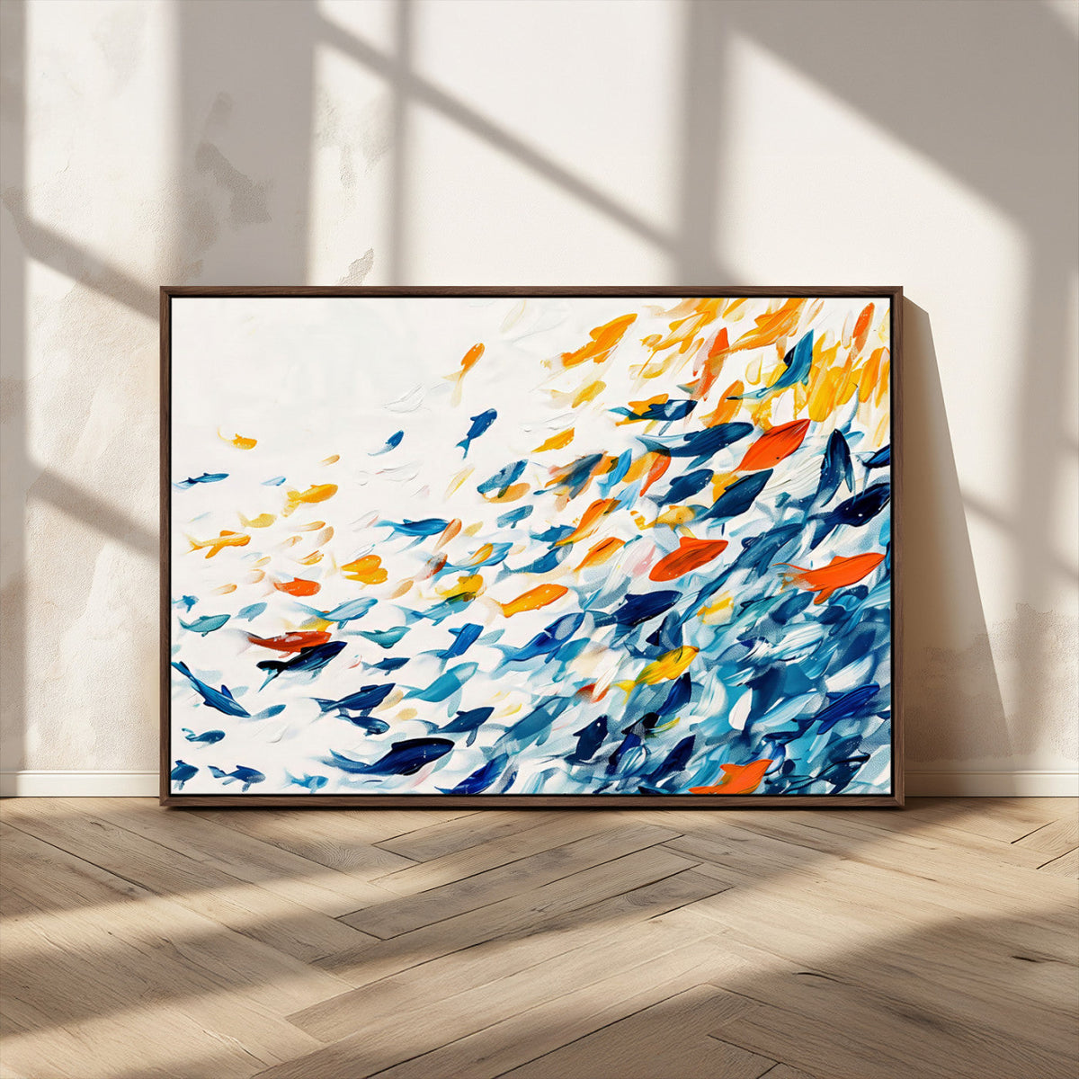 Abstract Fish Shoal Wall Art Canvas Print, Colorful Fish