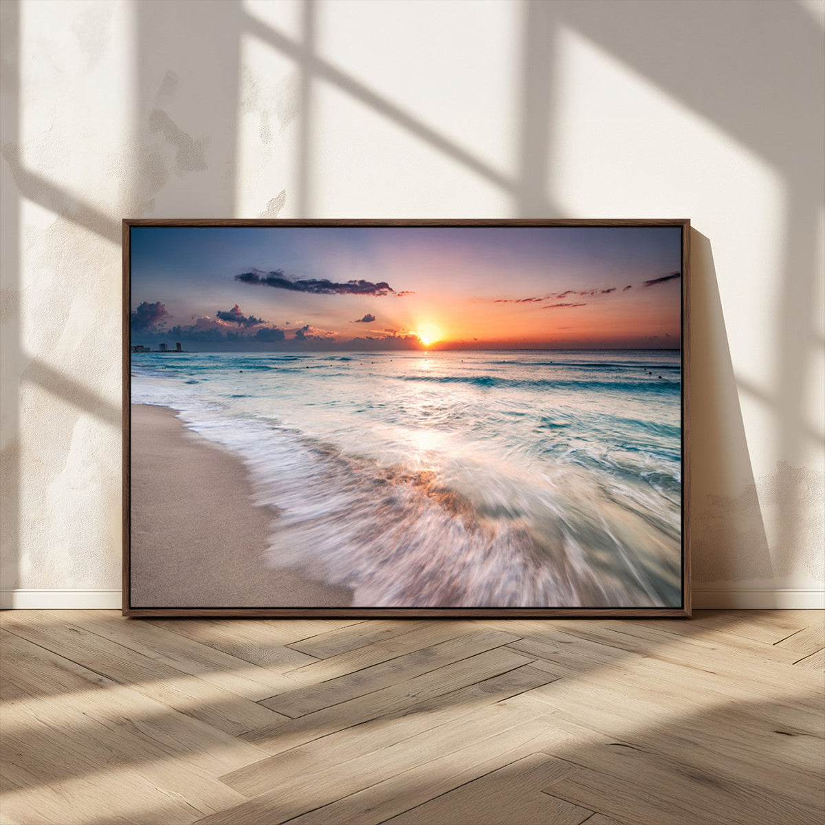 Sunset Beach Wall Art – Soothing Coastal Landscape, Ready to