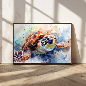 Watercolor Sea Turtle Wall Art Canvas Print - Vibrant Ocean
