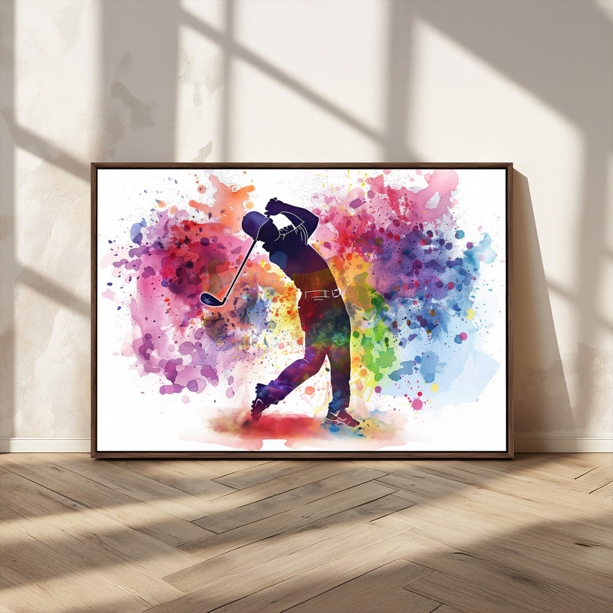 Colorful Golfer Swing Wall Art Canvas Print - Ready to Hang,