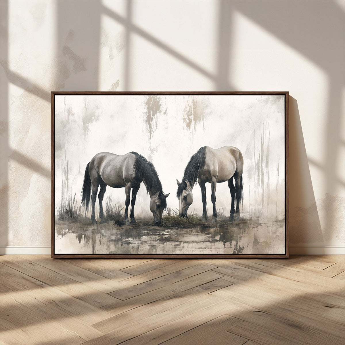 Chines Ink Style Vintage Horses Wall Art Canvas Print for