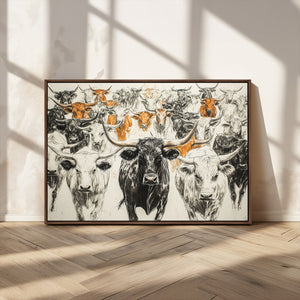 Texas Longhorn Wall Art Canvas Print – Herd Abstract Cow