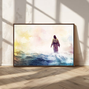 Watercolor Jesus Walking on Water Canvas Print, Christian