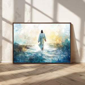 Watercolor Jesus Walking on Water Canvas Print, Christian