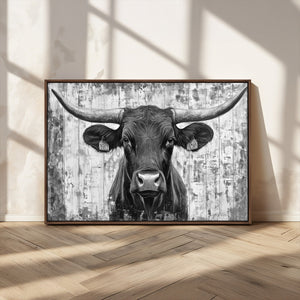 Abstract Longhorn Bull Wall Art Canvas Print - Rustic Texas