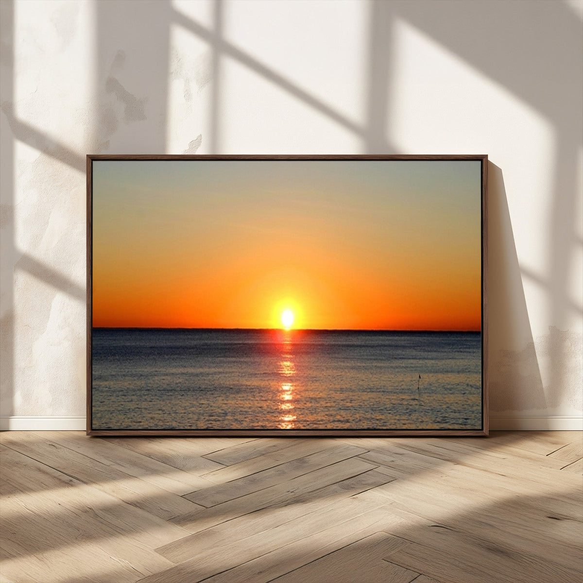 Golden Horizon Sunset Over Ocean Wall Art Canvas Print –