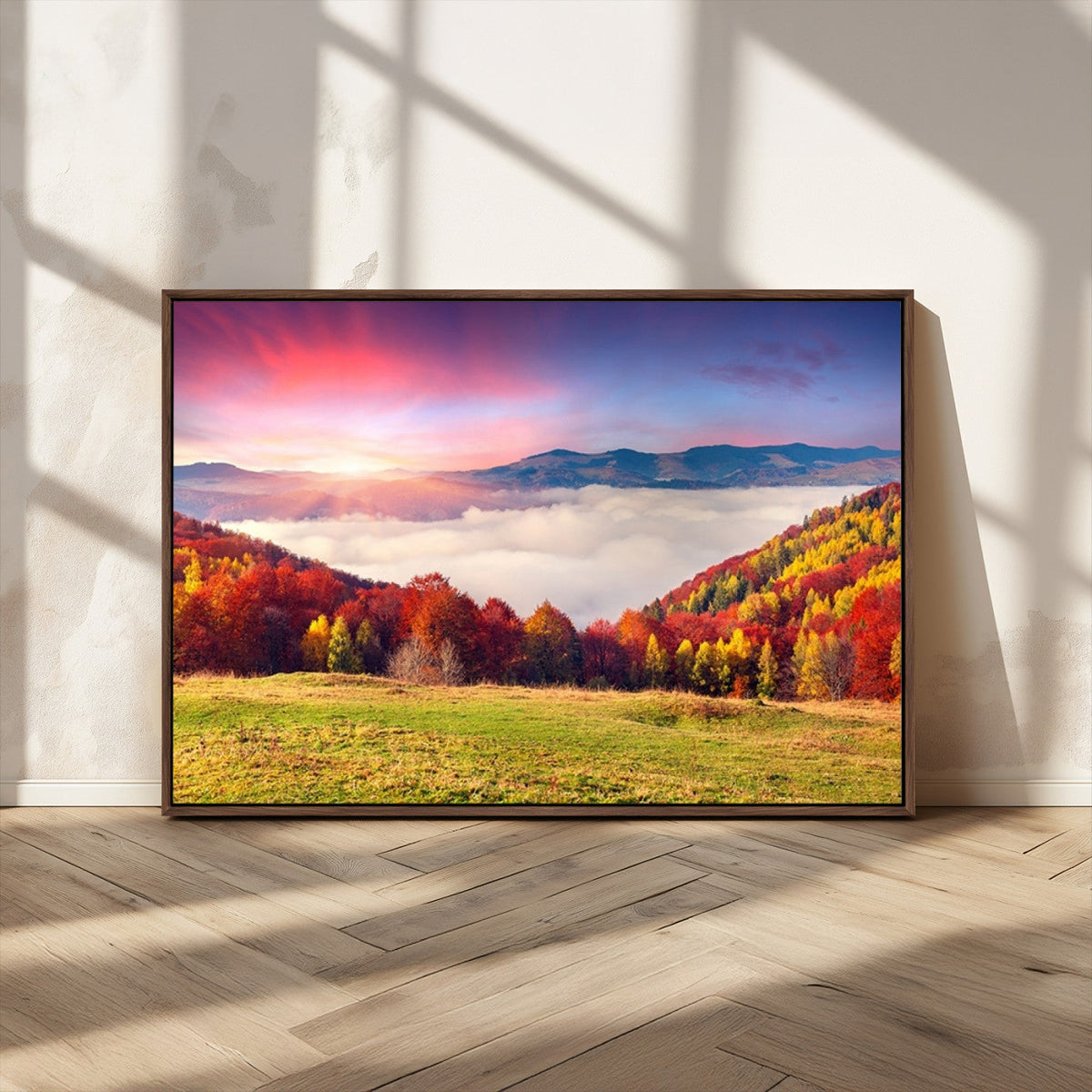 Autumn Mountain Foggy Landscape Wall Art Canvas Print |