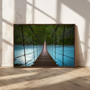 Suspension Bridge Over River Canvas Art | 3-Panel Nature