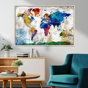 World Map Canvas Print – Framed Travel Map Wall Art for