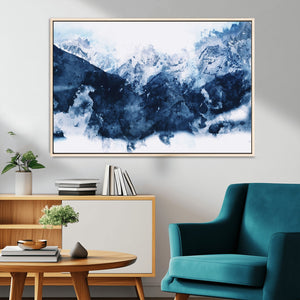 Abstract Blue Mountain Canvas Wall Art – Modern Triptych