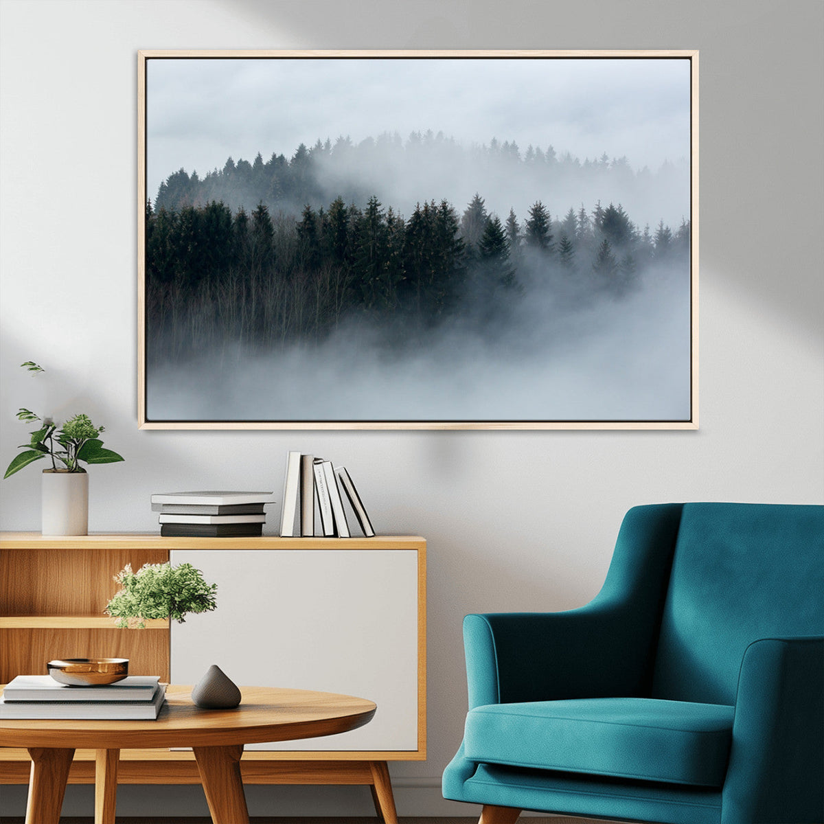 Autumn and Misty Trees in the Forest Wall Art Canvas Print,