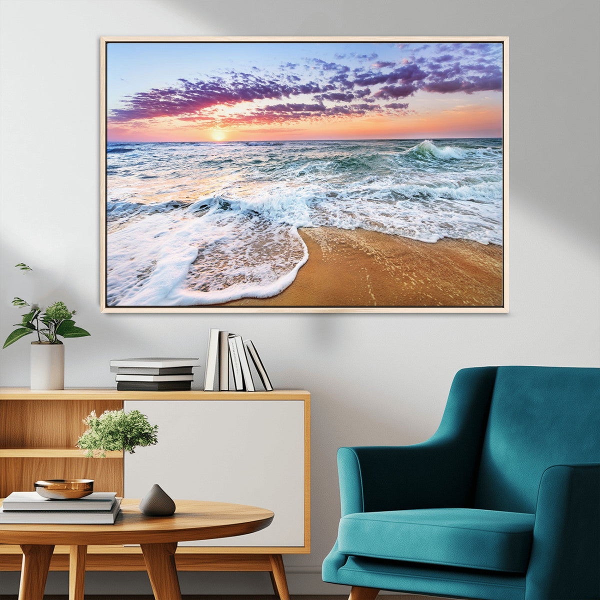 Coastal Sunset Art Beach Canvas Wall Art Print | Ocean Waves