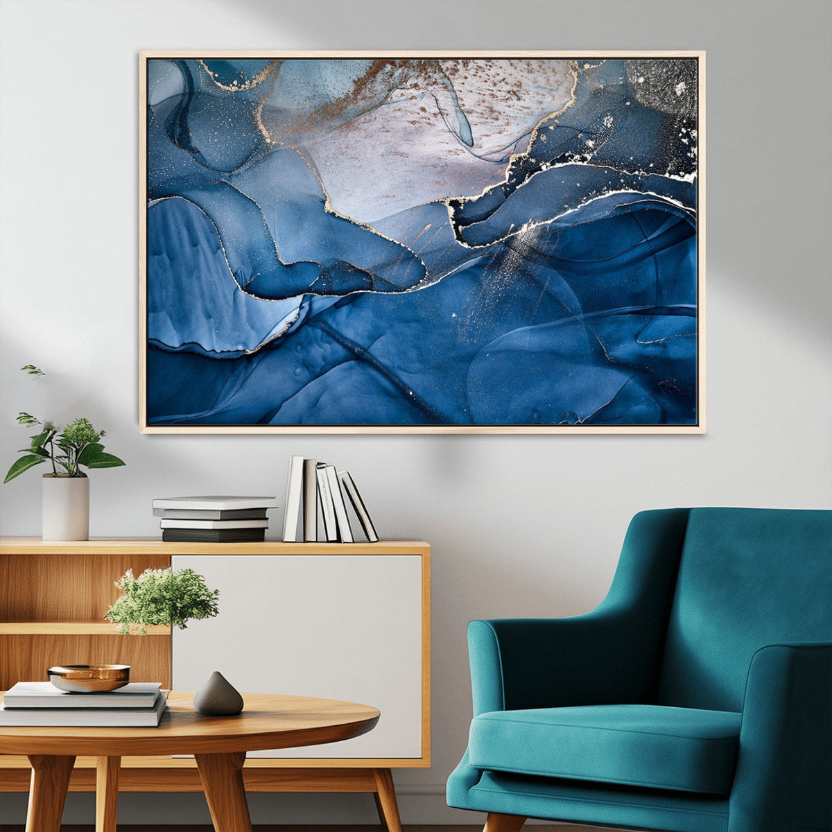Navy Blue Canvas Art Abstract Print – Elegant Triptych