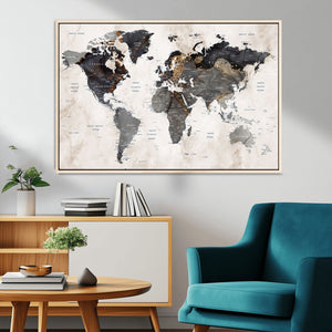 Abstract Map Printing - Modern World Map Canvas Wall Art for