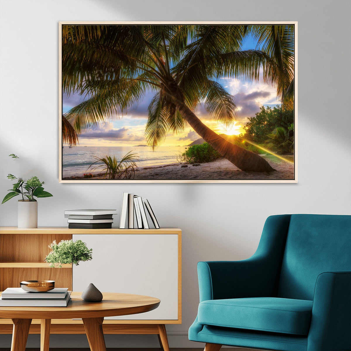 Tropical Island Sunset on the Beach Palms Wall Art Canvas