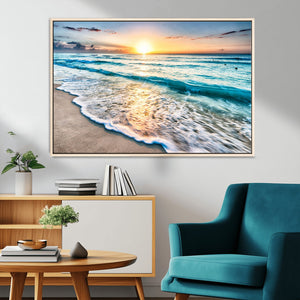 Sunset Beach Waves Canvas Wall Art – 5-Panel Ocean Sunset