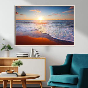 Tropical Ocean Sunset Wall Art Canvas Print, Golden Beach