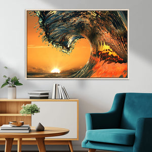 Surf Wave Sunset Canvas Wall Art Print, 3-Panel Ocean