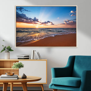 Serene Ocean Sunset Canvas Print, Golden Hour Beach Wall