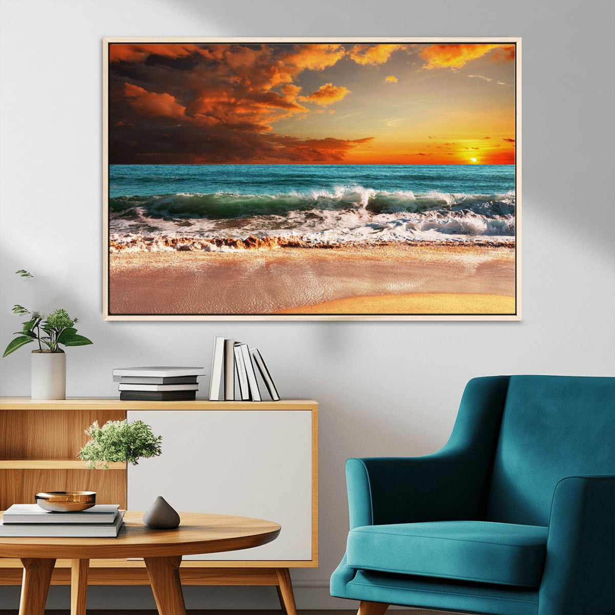Golden Sunset Beach Canvas Wall Art – Triptych Seascape