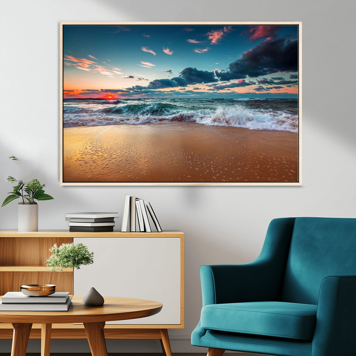 Sunset Ocean Beach Wall Art – Giclee Canvas Print, Coastal