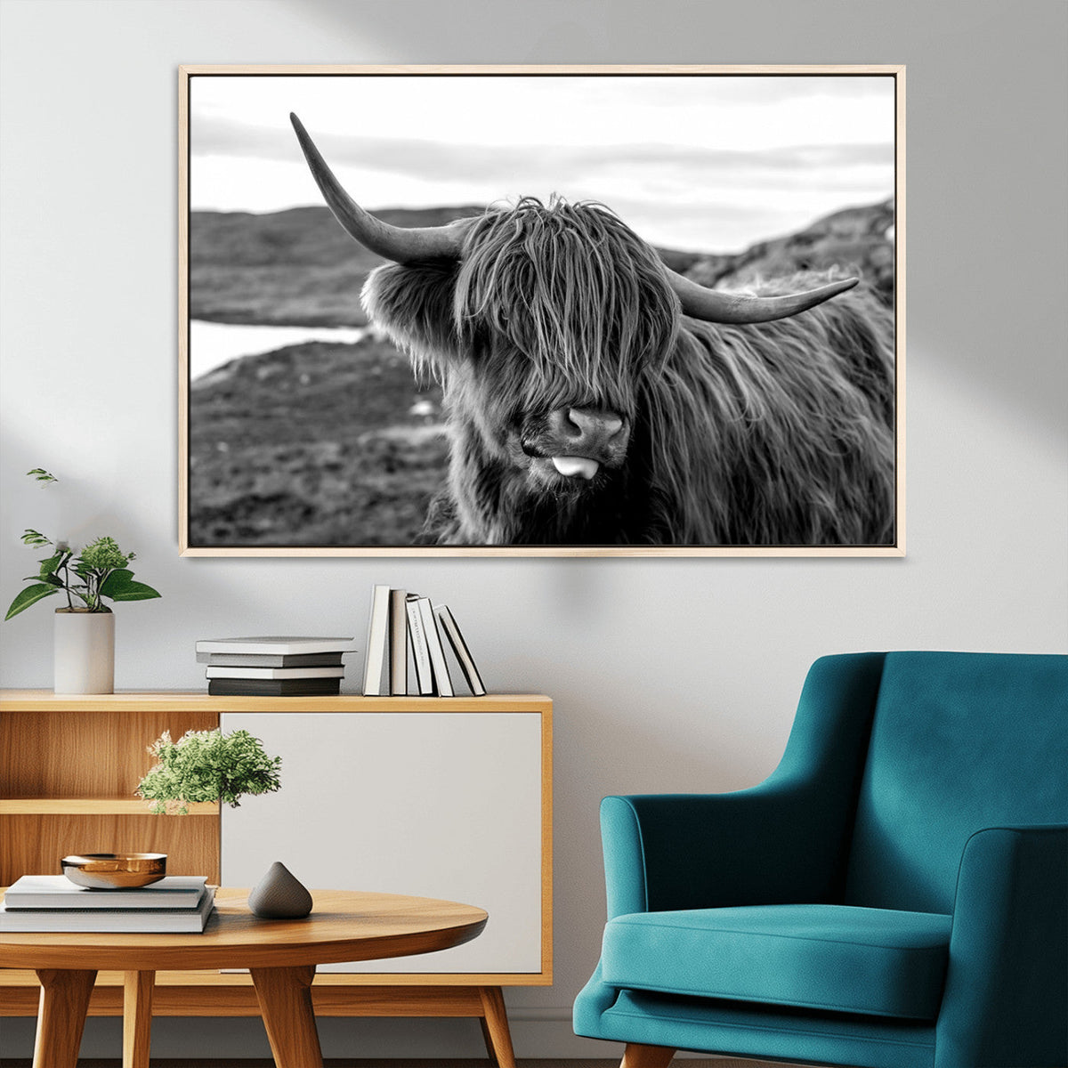 Longhorn Steer Canvas Print Wall Art, Highland Cow Canvas